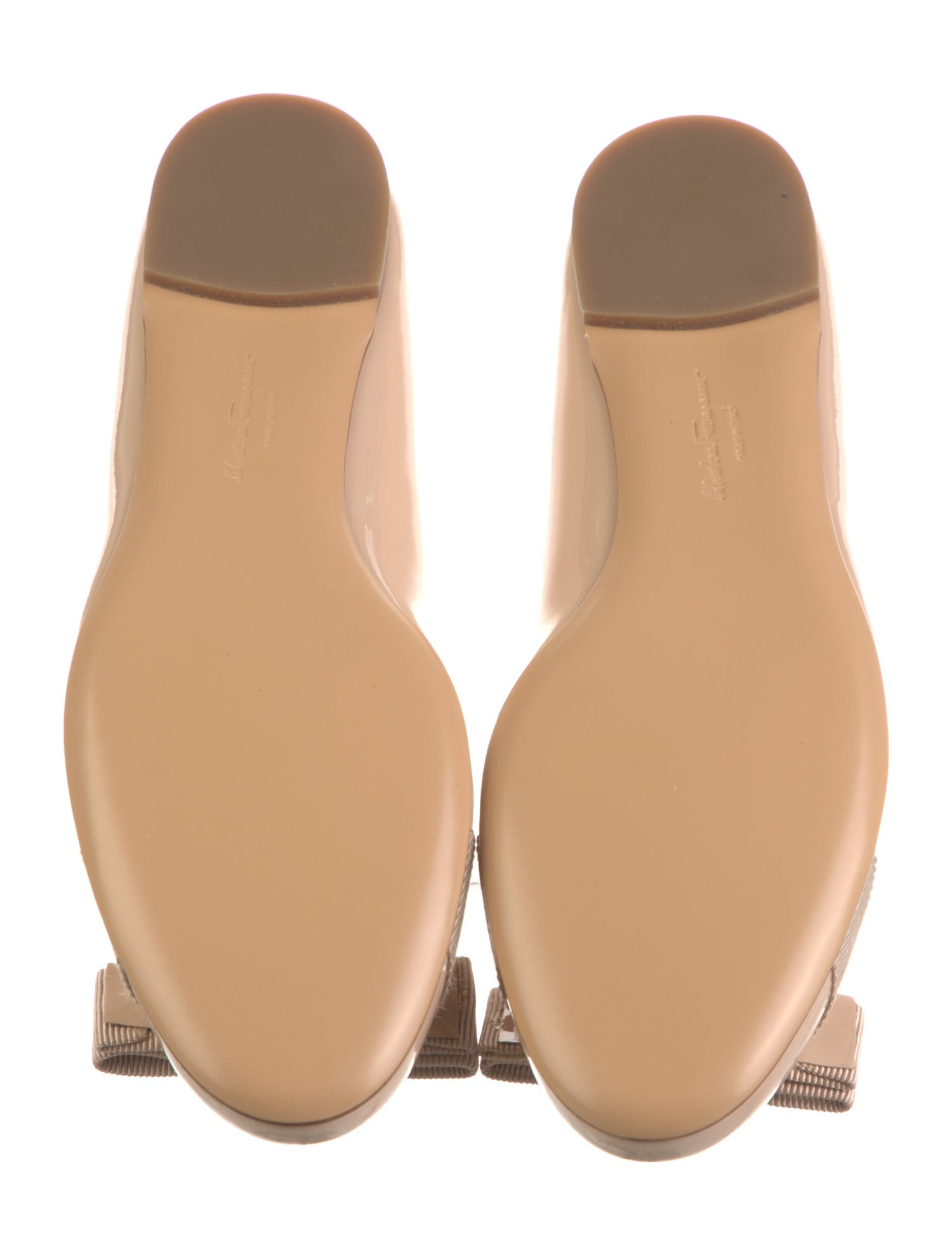 Salvatore Ferragamo Patent Leather Bow Accents Ballet Flats